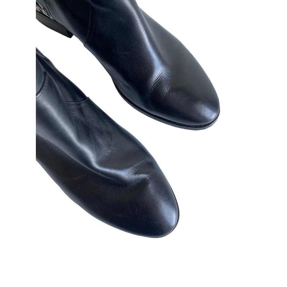 Michael Kors Black Leather Ankle Boots with Brown & White Animal Print Heel - Picture 4 of 8